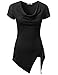 JJ Perfection Women's Asymmetrical Hem Short Sleeve Cowl Neck Draped Top