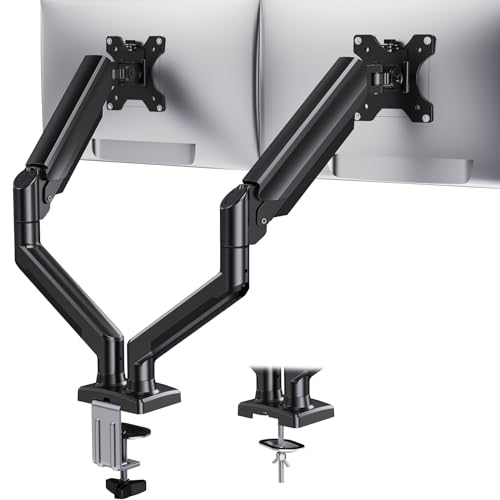 HUANUO Monitorhalterung für 2 Monitore, Stabile & Ergonomische Dual Monitor Arm bis 32 Zoll, Höhenverstellbar, Neig- & Drehbar, VESA 75/100, bis 10 kg