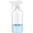 Rionisor Glass Spray Bottles with Silicone Sleeve Protection, Empty 16 oz Refillable Containers, Reusable Spray Bottles with