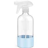 Rionisor Glass Spray Bottles with Silicone Sleeve Protection, Empty 16 oz Refillable Containers, Reusable Spray Bottles with 