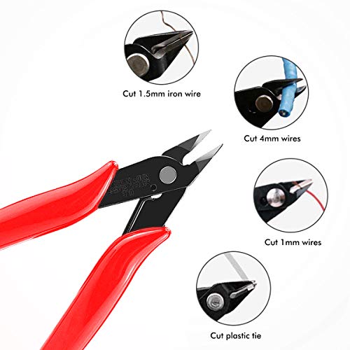 BOENFU 170 Wire Cutters, Precision Flush Cutter 5 Inch Micro Diagonal Cutting Pliers for Electronics and Jewelry Making - Red, 2 Pack