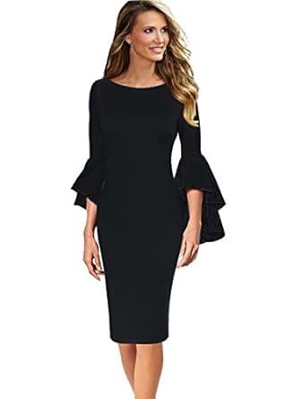 Ladies sheath dresses with long bell sleeves shirts long