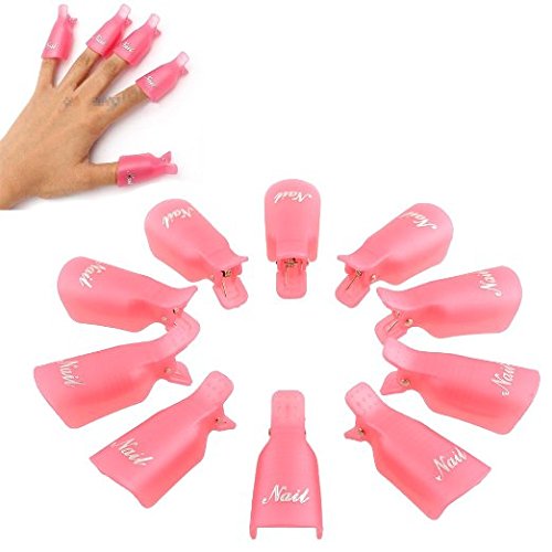 Beauticom 10PcsPINK Acrylic Nail Art Soak Off Cap Clip UV Gel Polish Remover Wrap Reusable Keeper Manicure Tool