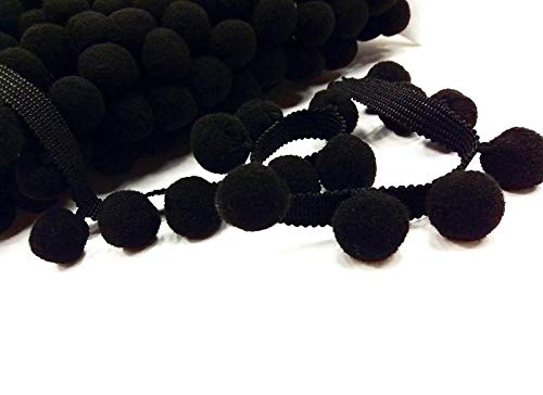 POM POM Bobble Trim Fringe Pompom Trimming - Cushion and Curtain Decoration, Home Decor - XL Size 2cm Craft Pompons (Black, 10 Meters)