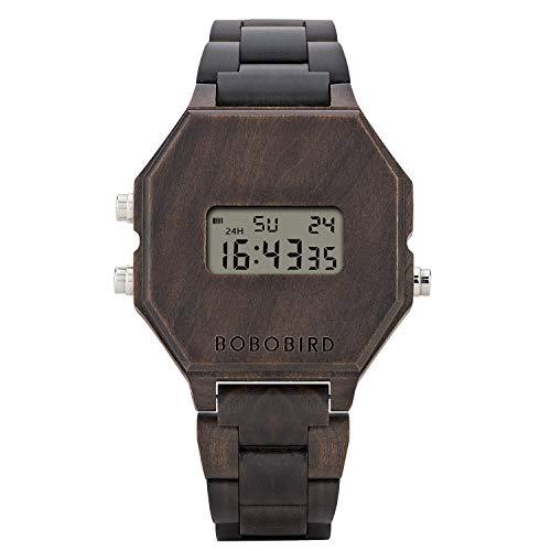 Mens-Electronic-Watch-Wooden-Outdoor-Sports-Wristwatch-LED-Backlit-Black-Classic-Watch