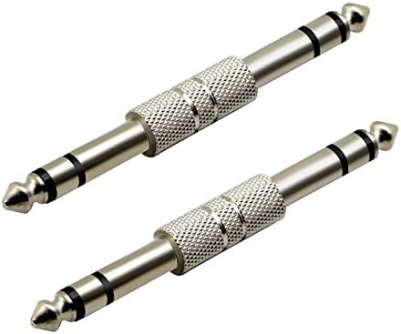 zdyCGTime 3-Pole 6.35mm 1/4"Audio Male to 6.35mm 1/4"Audio Male metal stereo dual channel Adapter Connector M/M(Silver-2 Pack)(3-Pole)