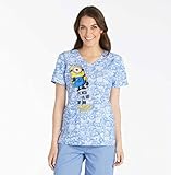 Tooniforms By Cherokee Women's Mock Wrap Toy Fixer Print Scrub Top