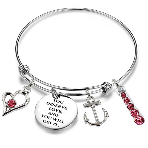 YOU DESERVE LOVE AND YOU WILL GET IT Inspirational/LOVE/Positive quotes/Thankful/Beauty/Praise/Religious/Meaningful Charm Bracelets. (LOVE-YOU DESERVE LOVE AND YOU WILL GET IT)