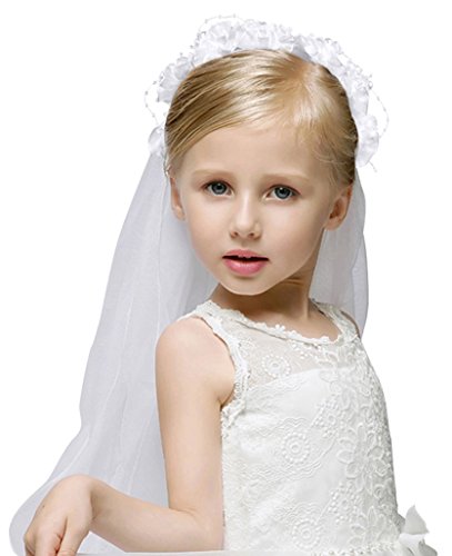 Girls Fashion Floral Headpiece Veil Flower Crown,White_without comb