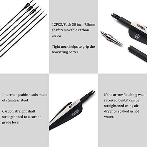 image for SMARTTREE Archery Carbon Arrows SP500 28'' 12Pcs Outdoor Target Huntin