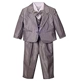 Dressy Daisy Baby Boys' Formal Dress Suit Tuxedo No Tail 5pc Set Wedding Outfits Size 9 Months Silver Grey