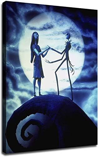 ジャックとサリー ナイトメアー ビフォア クリスマス 映画ポスター キャンバスプリント Hdプリントポスター 装飾 フレームなし リビングルーム ウォールアート 絵画 16xインチ 期間限定 油絵 ホームデコレーション