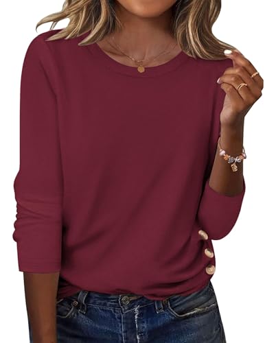 Zeagoo Womens Tunic Tops to Wear with Leggings 2025 Basic Long Sleeve Shirts Red Blouses Fall Crew Neck Outfits S at Amazon