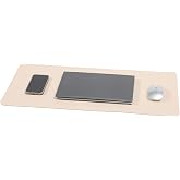 Wolaile Desk Blotter Pad,27x13 inch PU Leather Computer Mouse Mat,Non-Slip Waterproof Writing Desktop Protector for Office Home,Small,Beige White