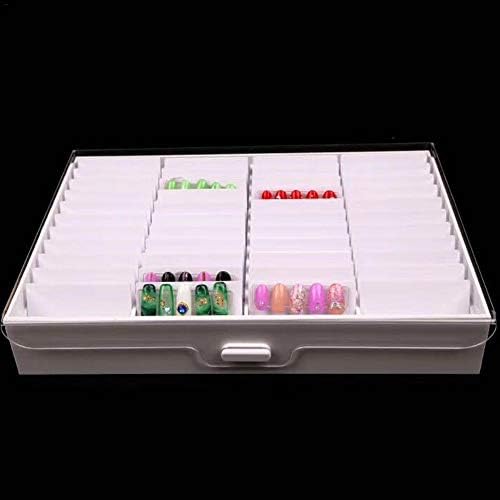 SUNSETGLOW 44 Grids Nail Art Tips Display Case, Clear Storage Box for False Nail Tips, Rhinestone Beads, Gems and Jewelry Nail Technician Organiser