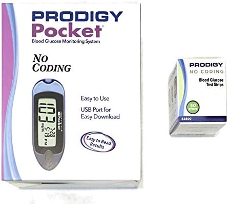 PRODIGY BLUE POCKET METER WITH 60 PRODIGY TEST STRIPS, LANCING DEVICE, 10 LANCETS, CONTROL SOLUTION ETC