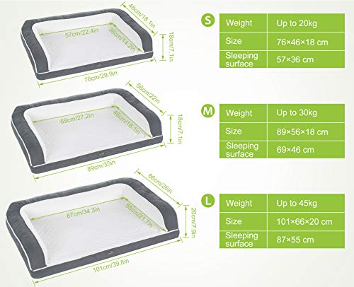 Pecute Orthopedic Dog Sofa Bed (L 89 * 56 * 18 cm), Egg Crate Memory Foam Pet Couch Bed with 3 Sides Bolster for Good Support, Removable Washable Cover, Non Slip Base, Ideal for Medium Dogs & Cats