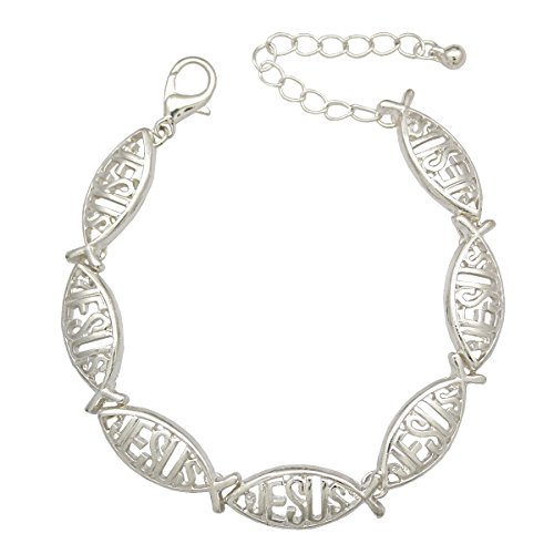 RechicGu Silver Tone Religious Catholic Church Christian Jesus Fish Bible Charm Bangle Bracelet Gift - Thumbnail 6
