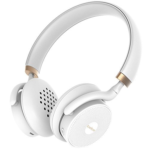 bebe Boom Wireless Designer Headphones for Women - Cordless On Ear Bluetooth Headphones with Mic and 18 Hour Playtime - Lightweight Over Ear Headphones White and Gold - for iPhone Android Smartphone