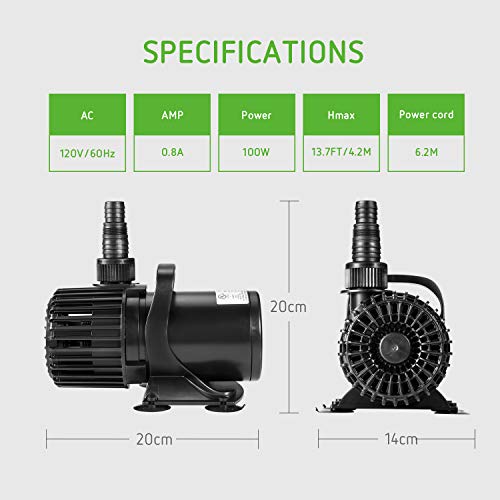 VIVOSUN 1600 GPH Submersible Water Pump Pond Pump 100W Ultra Quiet