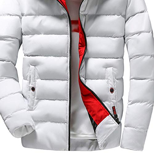 LISTHA Men's Winter Down Coat Hooded Zipper Jackets Pocket Solid Warm Outwear White