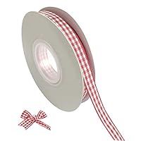 Tatibana Red Gingham Ribbon, 1/4" Wide Craft Ribbon Checkered Craft 50 Yards Long Per Spool 100% Polyester Woven Edge