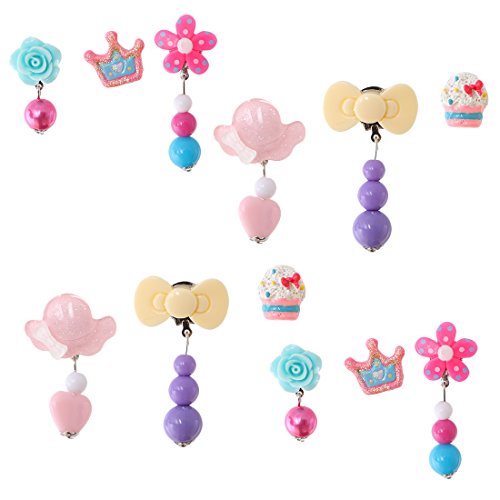 kilofly 6 Pairs Girls Princess Party Favor Jewelry Clip On Earrings Value Pack
