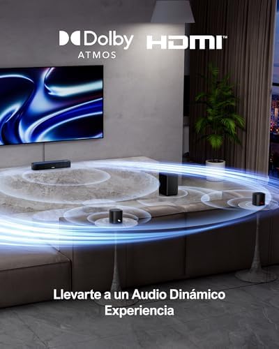 Barra de Sonido 5.1 con Dolby Atmos, Sistema de Sonido Surround, Sistema de Sonido de Cine en Casa, Barra de Sonido TV con Subwoofer, 2 Altavoces Surround, HDMI eARC/ÓPT/AUX, Aura A50 Pro