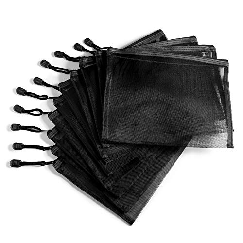 image for Norme 10 Pieces Black Mesh Bags Makeup Bags Cosmetic Travel Organizer 