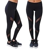 Imily Bela Women's Mesh Inset Gym Workout Sport Leggings Yoga Fitness Pants Capris,Black,Large