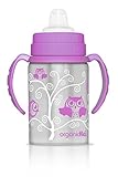 organicKidz Stainless Steel 2-in-1 Sippy Cup/Water Bottle, Lavender Hooty