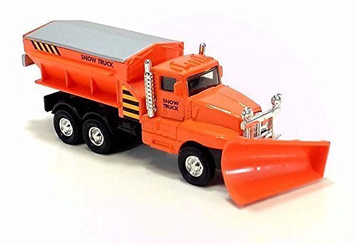 Diecast Snow Plow Salt Truck Toy with Pull Back and Go Action, Orange, 6"