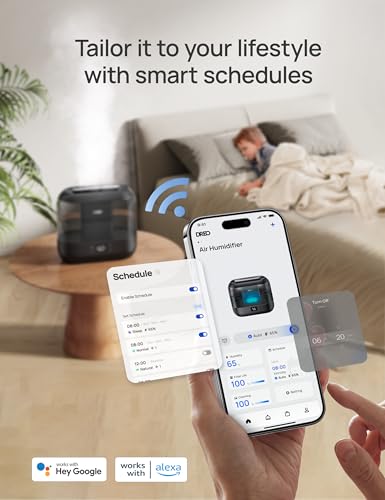 DREO SMART HUMIDIFIERS FOR BEDROOM, TOP FILL 4L SUPERSIZED COOL MIST HUMIDIFIER WITH NIGHTLIGHT, 32H RUNTIME, TOUCH/APP/VOICE CONTROL, 28 DB QUIET ULTRASONIC HUMIDIFIERS FOR LARGE ROOM, BABY, PLANTS
