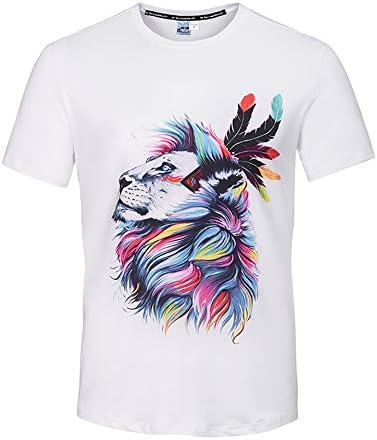 Bluestamen Mens T-Shirt White Casual Animal 3D Print Lion Cool Short Sleeve (US M/Asia L, White 2)