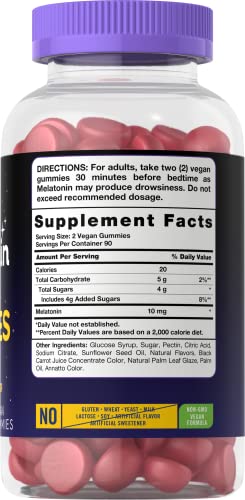 Melatonin Gummies 10mg | 180 Count | Adult Drug Free Aid | Natural Berry Flavor | Vegan, Non-GMO, Gluten Free | by Carlyle