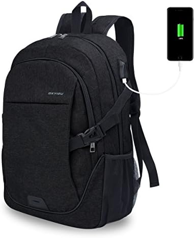 Anti-Theft Laptop Backpack, ADUO Business Water Resistant Polyester Bag with USB Charging Port Lightweight School Bookbag Travel Backpack for 15.6 Inch Laptop and Notebook (Black)