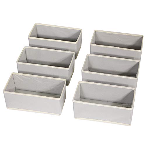 DIOMMELL Foldable Cloth Storage Box Closet Dresser Drawer Organizer Fabric Baskets Bins Containers Divider for Clothes Underwear Bras Socks Lingerie Clothing,Set of 6 Grey 060