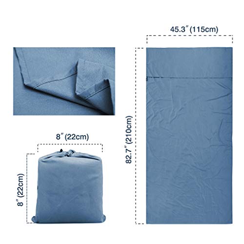 VeMee Sleeping Bag Liner Travel Camping Sheet Lightweight Breathable Cotton Sleeping Sack Ultralight Compact Sleep Sheet Carry Bag for Picnic,Hiking (Light Blue, 82.7inch X 45inch) - Thumbnail 2