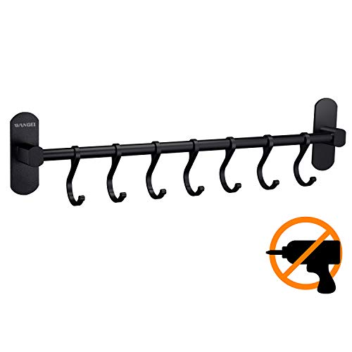 Wangel-Adhesivo-7-Gancho-Barra-Soportes-y-Organizadores-para-Utensilios-de-Cocina-Pegamento-Patentado-Autoadhesivo-Aluminio-Acabado-Mate-40CM-Negro