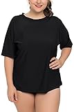 Anwell Womens Plus Size Short Sleeve Rash Guard Top Loose Fit Surfing Swim Shirt