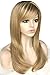 Auflaund Long Straight Blonde Wigs Imported Synthetic Ombre Dark Root Layered High Dentistry Glazed Hair Replacement Wigs for Women with Inclined Bangs 22 Inches (T/Blonde)