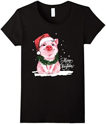Womens Merry Christmas love Pigs tshirt Medium Black