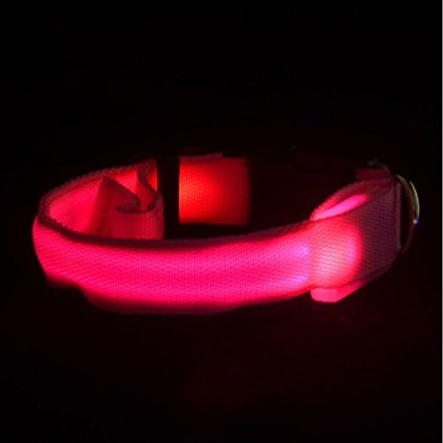 LUCKSTAR Pet Collar Glowing Flashing Reflective Light Dog Collar Nylon Luminous Safety Collar For Night Walking (Size S) (Pink)