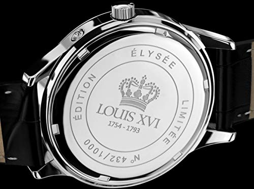 LOUIS-XVI-Herren-Armbanduhr-La-Lune-Silber-Schwarz-Mondphase-Analog-Quarz-echtes-Leder-Schwarz-489