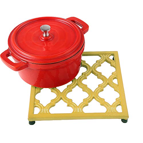 Square Cast Iron Trivet Yellow Cream Metal Trivets for Kitchen Dining