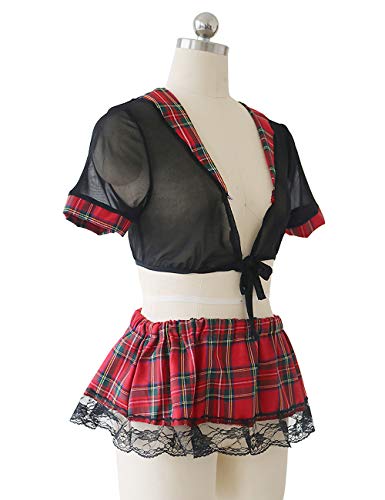 365-Shopping-Pizzo-Lingerie-Set-per-Donne-Crop-Top-con-Gonna-Scozzese-Erotic-Schoolgirl-Outfit-Costume-da-Donna-da-Notte-Sleepwear-Plus-Size