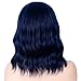 Goodly Navy Blue Short Wigs with Air Bangs for Women Synthetic Heat Resistant Fiber Wavy Wigs Cosplay Women’s Blue Wigs 14 Inch (Blue Mixed Black)