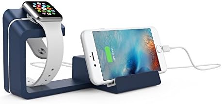 Element Works Dual 2-in-1 Charging Stand &amp; Dock for Apple Watch and Apple iPhone (Navy)