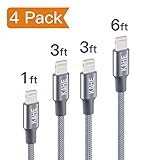 Lightning Cable, KAHE 4 Pack (1ft 3ft 3ft 6ft) iPhone 6 Charging Cable Nylon Braided iPhone Charger for iPhone 7/7 plus/6/6s plus/5/5S/5C/SE/iPad Mini/Air Pro