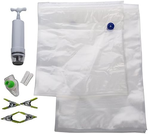 20 Premium Sous Vide Bags Essentials Kit for Anova and Joule Cooker - 1 Hand Pump, 2 Sealing Clips and 4 Sous-Vide Clips(BPA Free) - Reusable &amp; Easy to Use, Practical for Food Storage